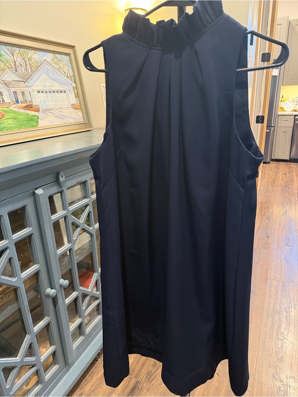 Umgee Navy Ruffle-Neck Sleeveless Shift Dress